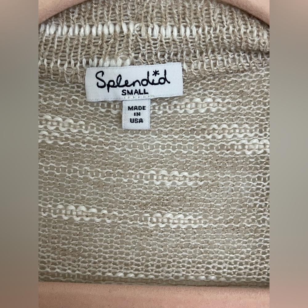 Splendid Taupe and Cream Open Cardigan with Pockets - Picture 2 of 5
